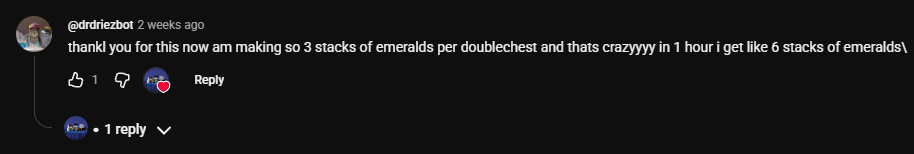 Player review praising emerald yield